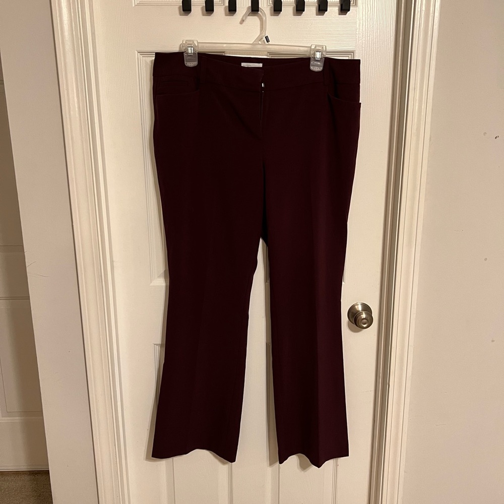 Maroon dress pants with pockets and belt loops